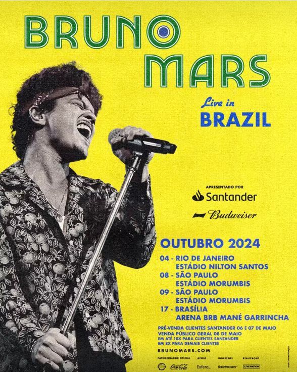 Bruno Mars anuncia show no Brasil. Foto: divulgação